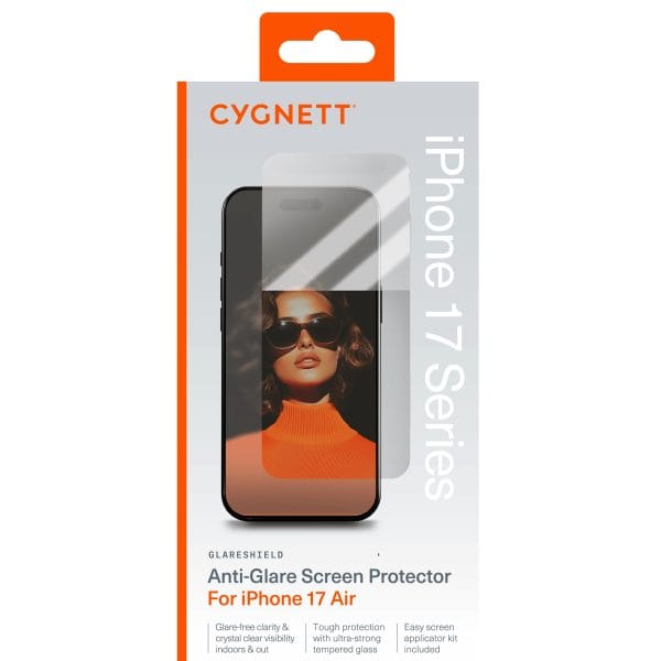Cygnett GlareShield Apple iPhone 17 Air (6.5") Tempered Glass Screen Protector - (CY5530CPTGL), DropProof, Touch Sensitivity, 2 Years Warranty