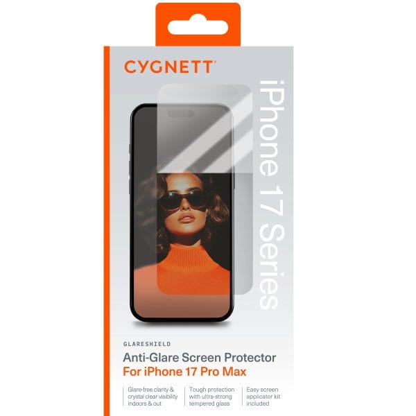 Cygnett GlareShield Apple iPhone 17 Pro Max (6.9") Tempered Glass Screen Protector - (CY5532CPTGL), DropProof, Touch Sensitivity, 2 Years Warranty
