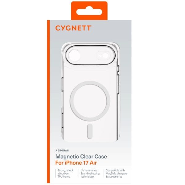 Cygnett AeroMag Apple iPhone 17 Air (6.5") Magnetic Clear Case - (CY5553CPAEG), TPU Frame, Anti-Yellowing, UV Resistance, 2 Years Warranty