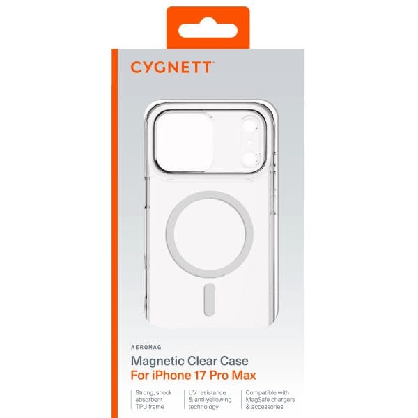 Cygnett AeroMag Apple iPhone 17 Pro Max (6.9") Magnetic Clear Case - (CY5555CPAEG), TPU Frame, Anti-Yellowing, UV Resistance, 2 Years Warranty