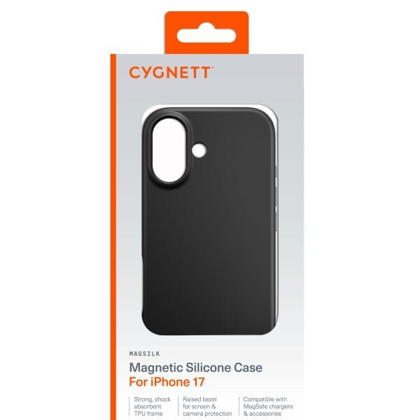 Cygnett MagSilk Apple iPhone 17 (6.3") Magnetic Silicone Case - Black (CY5556CPMAS), TPU Frame, Anti-Yellowing, UV Resistance, 2 Years Warranty