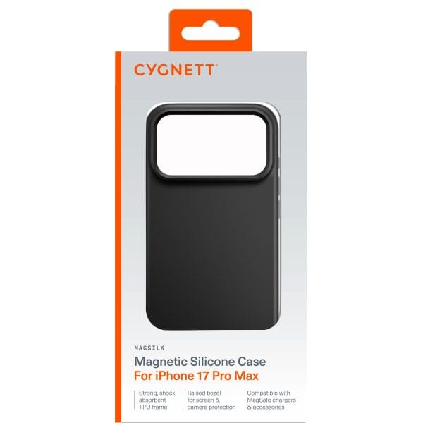 Cygnett MagSilk Apple iPhone 17 Pro Max (6.9") Magnetic Silicone Case - Black (CY5559CPMAS), TPU Frame, Anti-Yellowing,UV Resistance,2 Years Warranty
